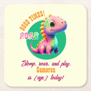 Roaring Good Times Dinosax Any Age Birthdayパーティー スクエアペーパーコースター