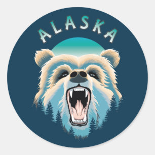 Roaring Grizzly Bear顔 – アラスカ野生生物 ラウンドシール