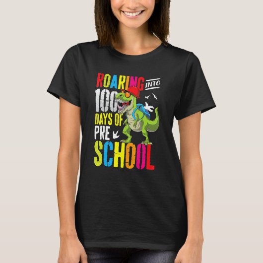 Roaring Into 100 Days Of PreSchool Funny T Rex Din Tシャツ (正面)
