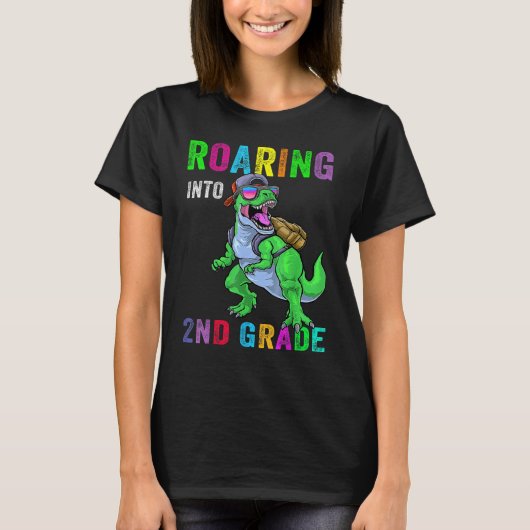 Roaring Into 2nd Grade Dinosaur 1st Day Back To Sc Tシャツ (正面)