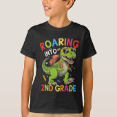 Roaring into 2nd Grade Dinosaur – Cool Back School Tシャツ (正面)