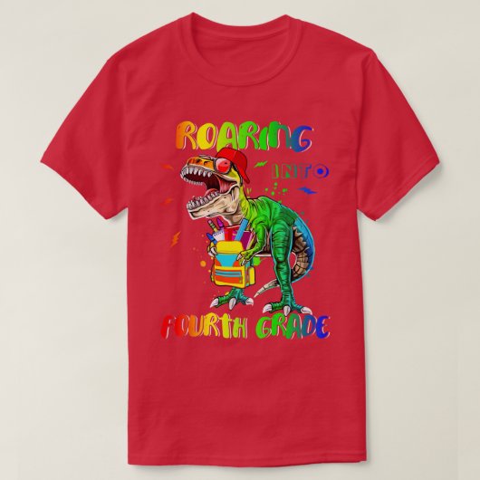 Roaring Into Fourth Grade Back to School 4th Class Tシャツ (デザイン正面)