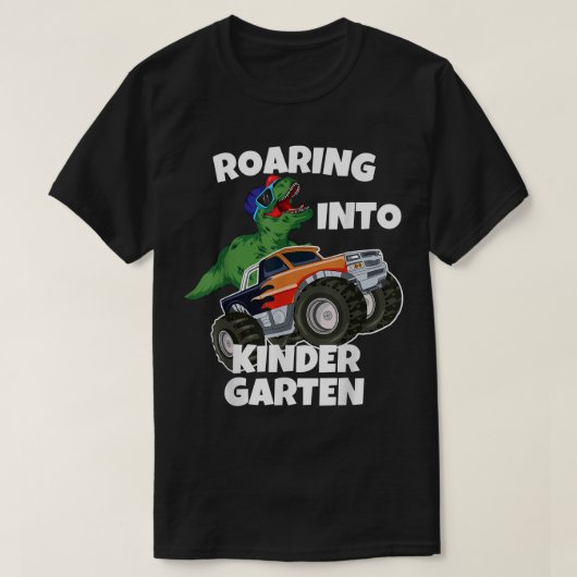 Roaring into Kindergarten Monster Truck Dinosaur T Tシャツ (デザイン正面)