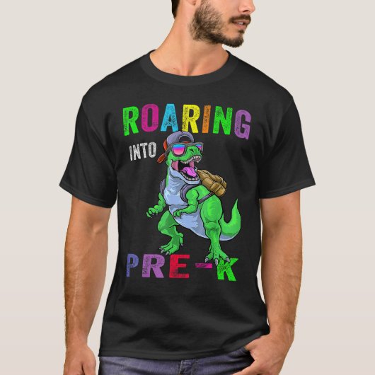 Roaring Into Pre K Dinosaur 1st Day Back To School Tシャツ (正面)