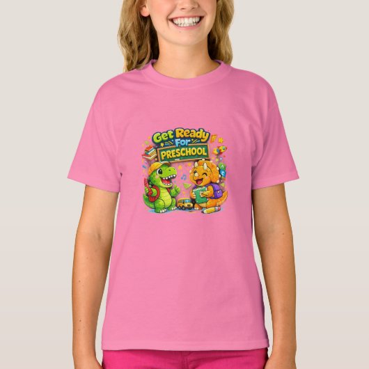 Roaring Into Preschool Cute Dinosaur Kids Back To  Tシャツ (正面)