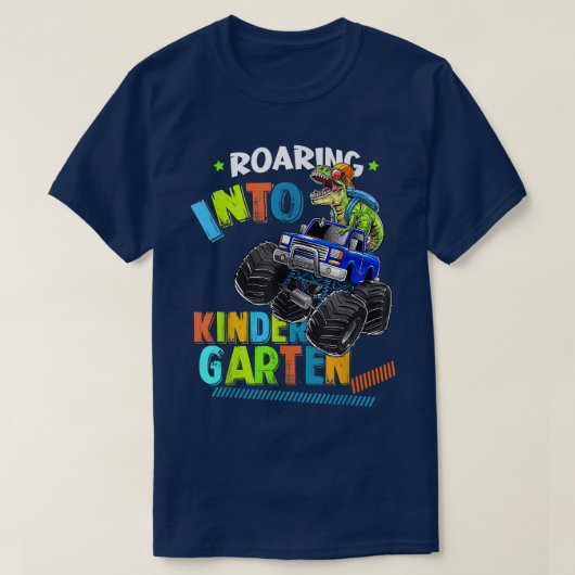 Roaring Kindergarten Dinosaur Monster Truck Back t Tシャツ (デザイン正面)