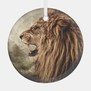 Roaring Lion:威厳のあるヴィンテージ・アート。 ガラスオーナメント