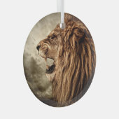 Roaring Lion:威厳のあるヴィンテージ・アート。 ガラスオーナメント (正面右)