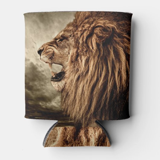 Roaring Lion:威厳のあるヴィンテージ・アート。 缶クーラー (正面)