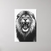 Roaring Lion Black White Powerful Wildlife Art キャンバスプリント (正面)