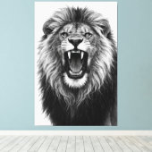 Roaring Lion Black White Powerful Wildlife Art キャンバスプリント (インサイチュ (ウッドフロア))