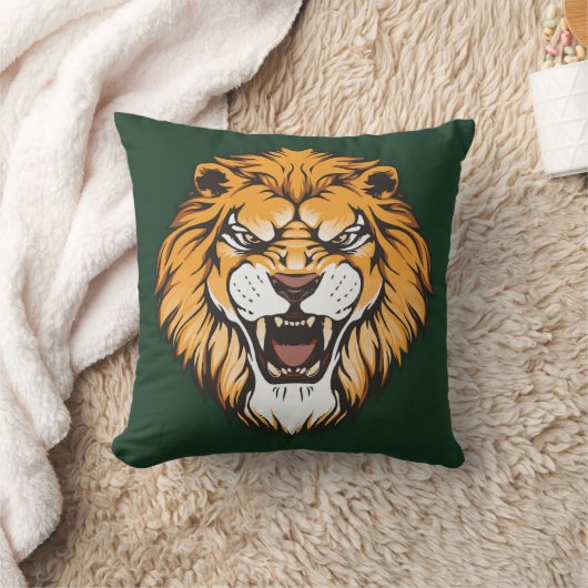 Roaring Lion Face Decorative Pillow クッション (ブランケット)