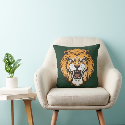 Roaring Lion Face Decorative Pillow クッション (椅子)
