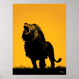 Roaring Lion Poster – 黄色の黒いシルエット ポスター