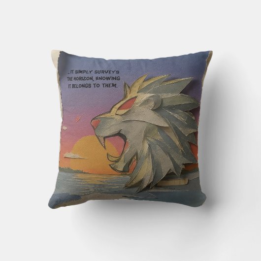 Roaring Lion Sunrise Papercut Throw Pillow クッション (裏面)