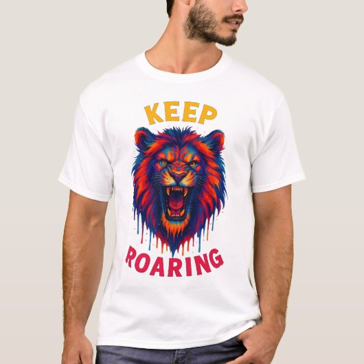 Roaring Lion T-shirt – Wild Jungle Animal Graphic Tシャツ (正面)