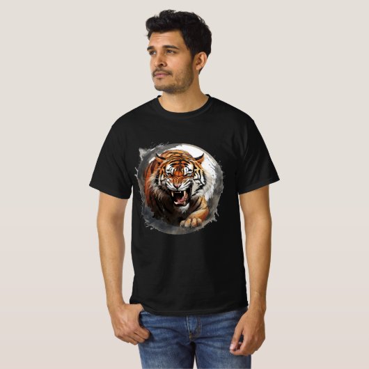 Roaring Tiger Tシャツ – グレーの円 (正面フル)