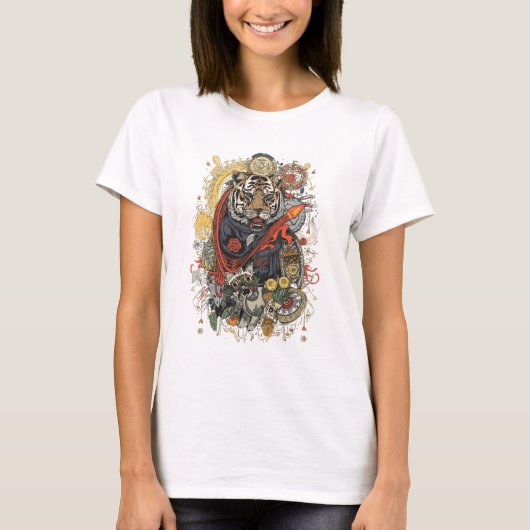 Roaring Tiger T-Shirt | Wild Strength Animal Art Tシャツ (正面)