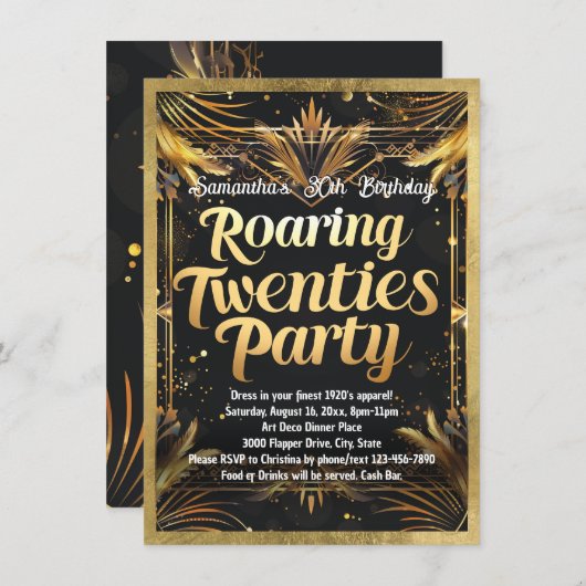 Roaring Twentiesパーティー1920年のテーマ社会 招待状 (正面/裏面)
