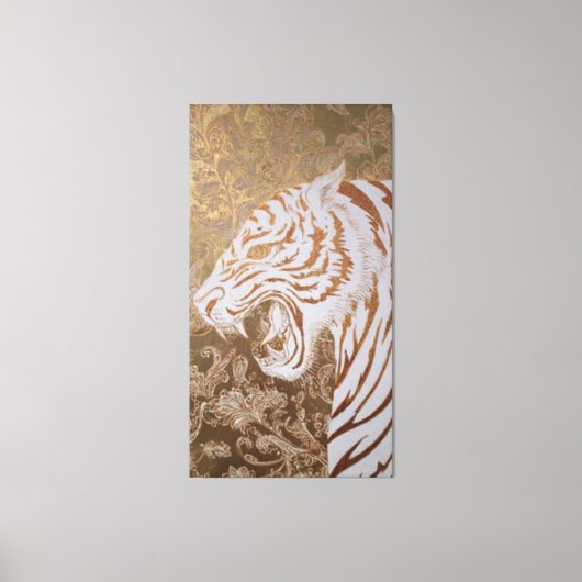 Roaring White Tiger Canvas – Ornate Gold Artwork キャンバスプリント (正面)