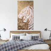 Roaring White Tiger Canvas – Ornate Gold Artwork キャンバスプリント (インサイチュ (寝室))