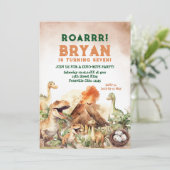 Roarrr Jurassic Dinosaur Boy Dino Birthday Party 招待状 (スタンド正面)