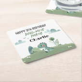 Roarsome Dino Birthday  スクエアペーパーコースター (アングル)