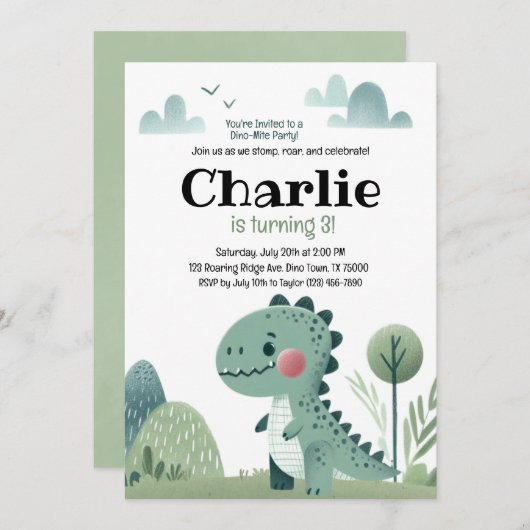 Roarsome Dino Birthday –  招待状 (正面/裏面)