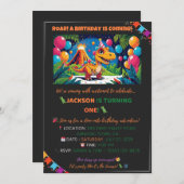 Roarsome Dino Birthday Card – Editable 招待状 (正面/裏面)