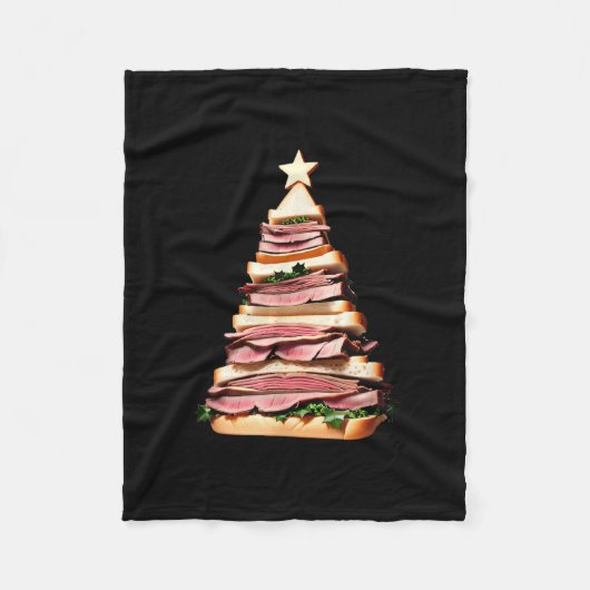 Roast Beef Sandwich Christmas Tree フリースブランケット (正面)