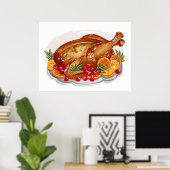 Roasted Turkey Platter Holiday Dinner Illustration ポスター (ホームオフィス)