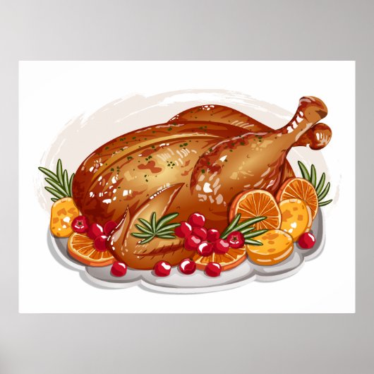 Roasted Turkey Platter Holiday Dinner Illustration ポスター (正面)