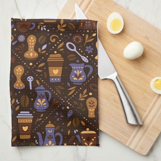 Roastery botanicals & tools — cocoa, caramel キッチンタオル (四つ折り)