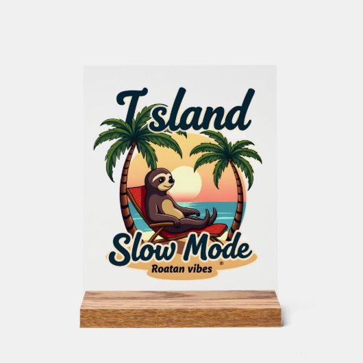 Roatan Sloth Vintage Island Relax Graphic 2 アクリルサイン (正面)