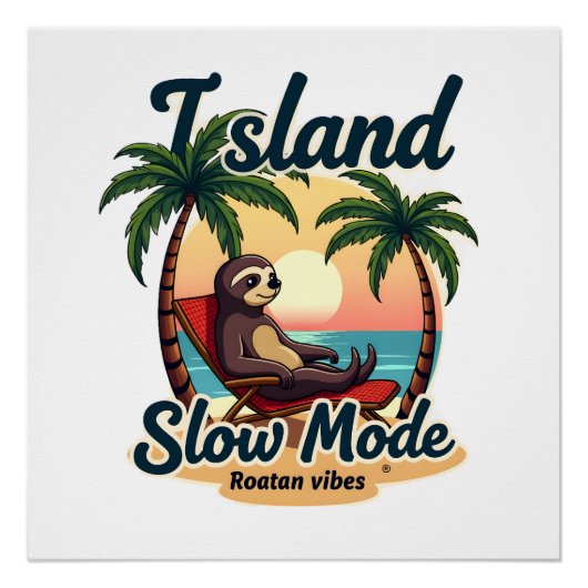 Roatan Sloth Vintage Island Relax Graphic 2 ポスター (正面)