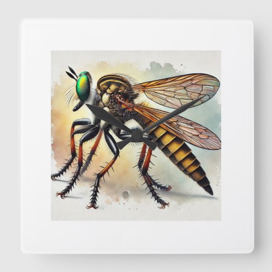 Robber Fly 131024IREF221 - Watercolor スクエア壁時計 (正面)