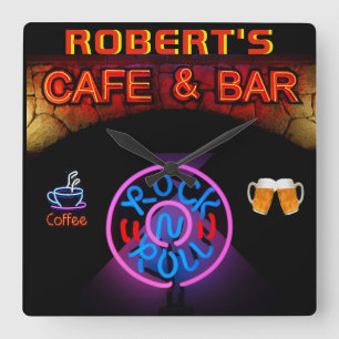ROBERT -ネームネオンサインバーマンケーブデンクロックおもしろい スクエア壁時計