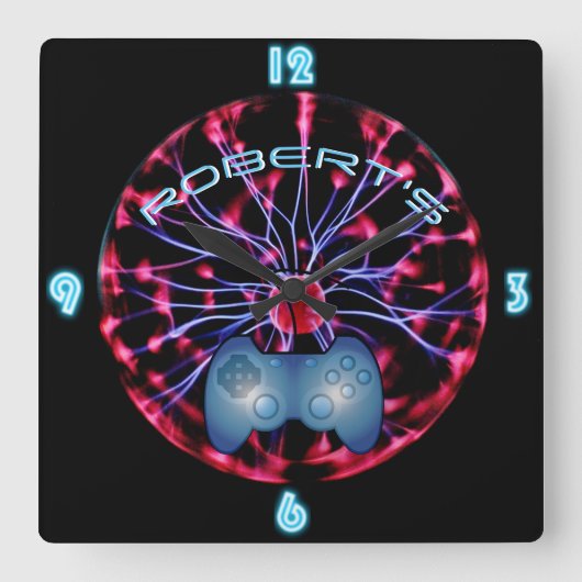 ROBERT - GAMERS Gaming Den Room Clock Neon スクエア壁時計 (正面)