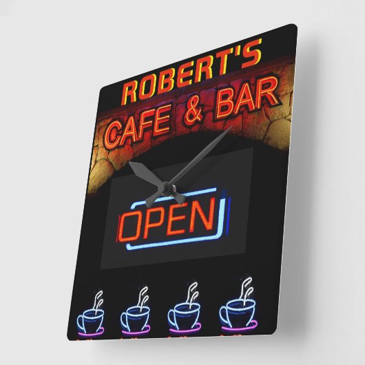 ROBERT - Name Neon Sign Bar Mancave Den Clock Fun スクエア壁時計 (傾斜)