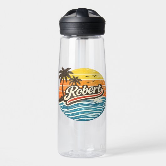 Robert Retro Sunset Name Design ウォーターボトル (正面)