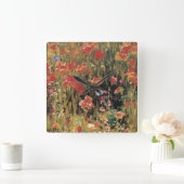 Robert Vonnohによるポピー、ヴィンテージ印象派 スクエア壁時計 (ホーム)