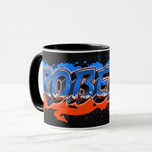 Roberto Vorname Name Graffiti blue orange Tasse マグカップ (正面左)