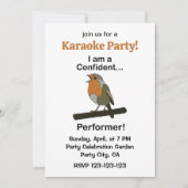 Robin Bird Confident Performer Funny Karaoke Party 招待状 (正面)