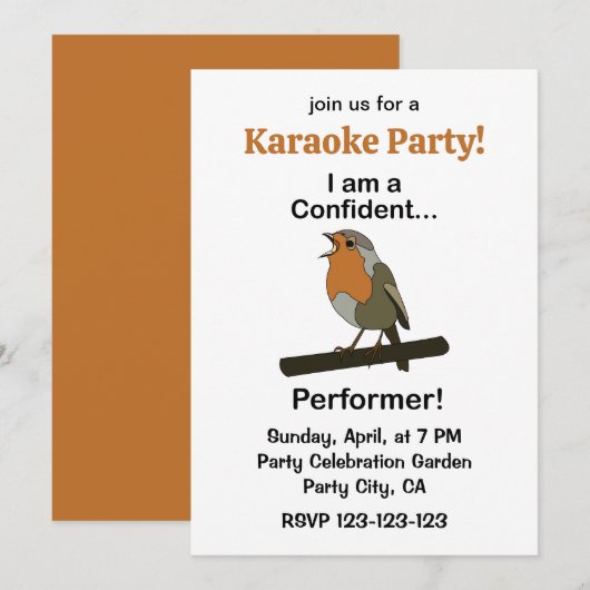 Robin Bird Confident Performer Funny Karaoke Party 招待状 (正面/裏面)