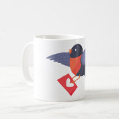 Robin Bird Flying with Red Heart Love Letter コーヒーマグカップ (正面左)
