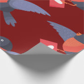 Robin Bird Flying with Red Heart Love Letter ラッピングペーパー (角)