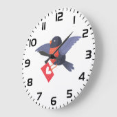 Robin Bird Flying with Red Heart Love Letter ラージ壁時計 (傾斜)