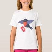 Robin Bird Flying with Red Heart Love Letter Tシャツ (正面)