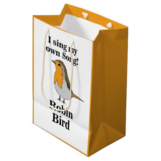 Robin Bird Funny Quote ミディアムペーパーバッグ (正面アングル)