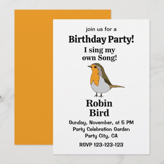 Robin Bird Funny Quote Birthday Party 招待状 (正面/裏面)